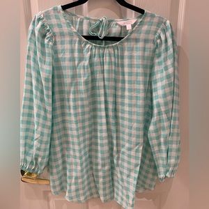 LC by Lauren Conrad teal/white check shirt size L